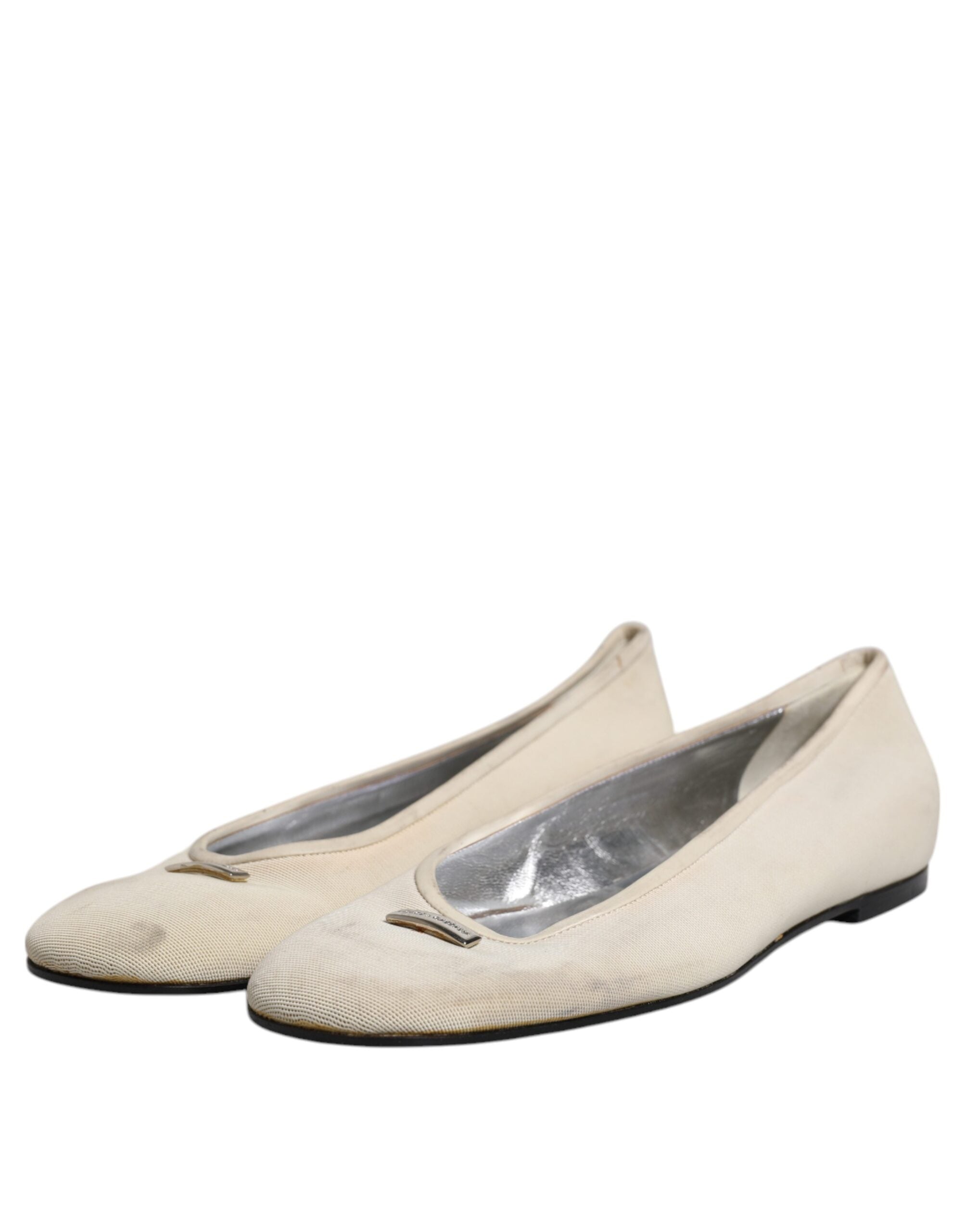 Dolce & Gabbana Bej Kumaş Slip-On Balerin Ayakkabıları